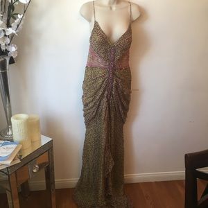 B’ZAR Cheetah Sequins Mesh Formal Backless Dress